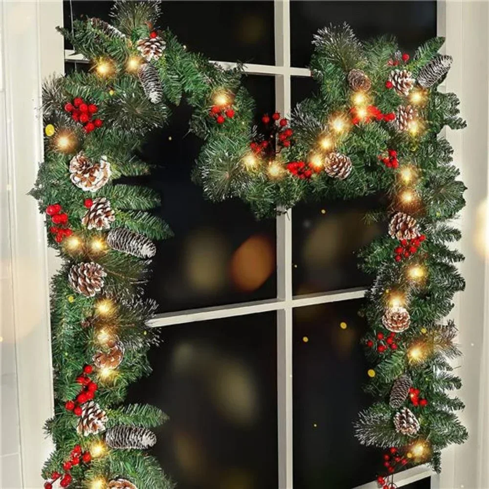 9-foot Christmas Garland with Lights, Battery Powered 8 Lighting Modes, 50 LED